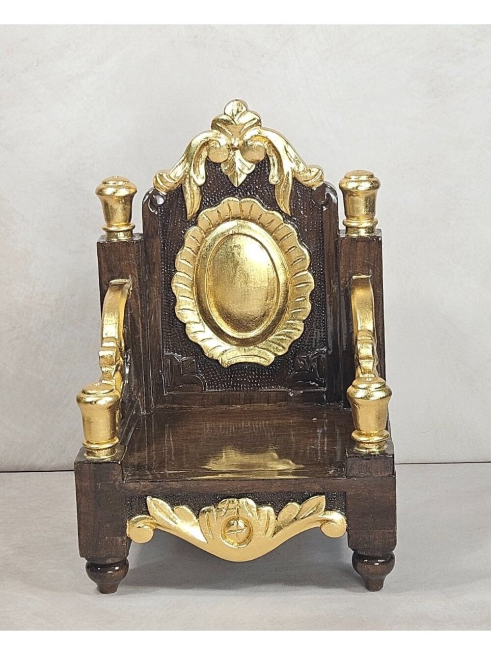 Vintage Decorative Mini Wooden Gold Hindu Deity Throne Chair Pooja Puja Altar